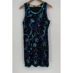 Laurence Kazar Women's‎ Large Dress Vintage Flapper Sequins Beaded Evening Silk